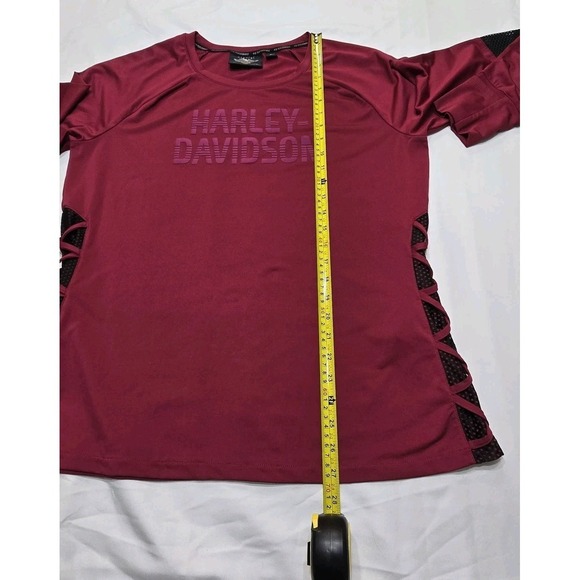 Harley Davidson Womens Performance/Activewear Long Sleeve XL Top Maroon Black - Picture 9 of 16
